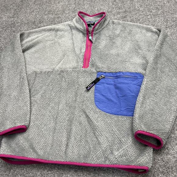 Patagonia Sweater Womens Small Gray Pink Fleece Quarter Zip Pullover Pocket - Picture 2 of 11